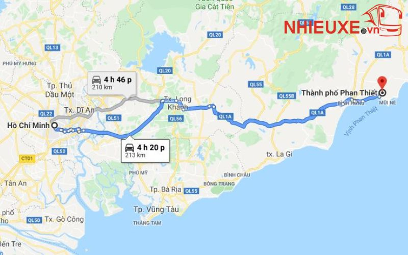 Khoảng cách từ thành phố Hồ Chí Minh đến Novaworld Phan Thiết