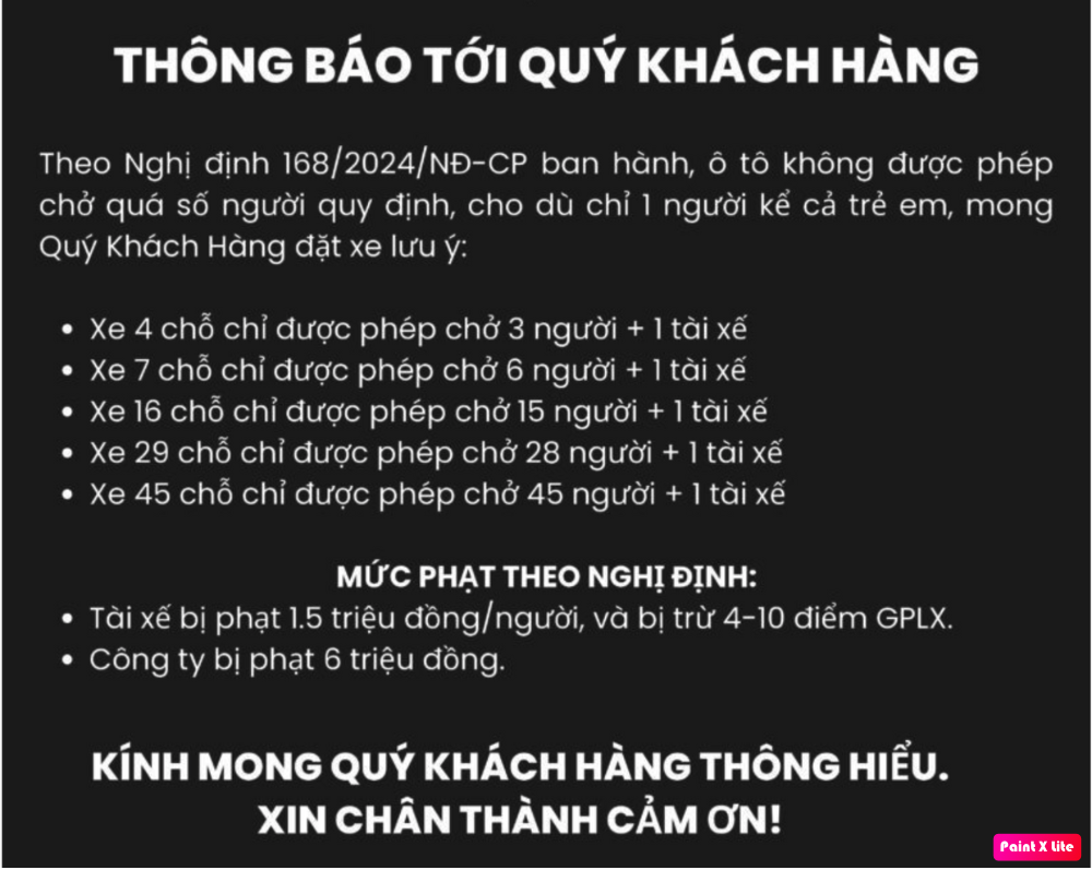 Quy định số người khi sử dụng oto